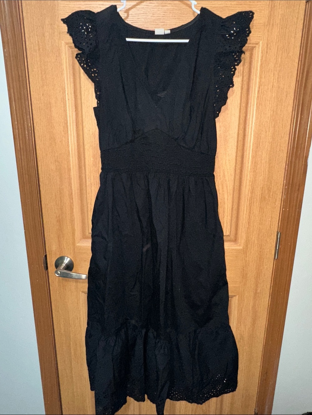 Black Eyelet Maxi Dress with Flutter Sleeves